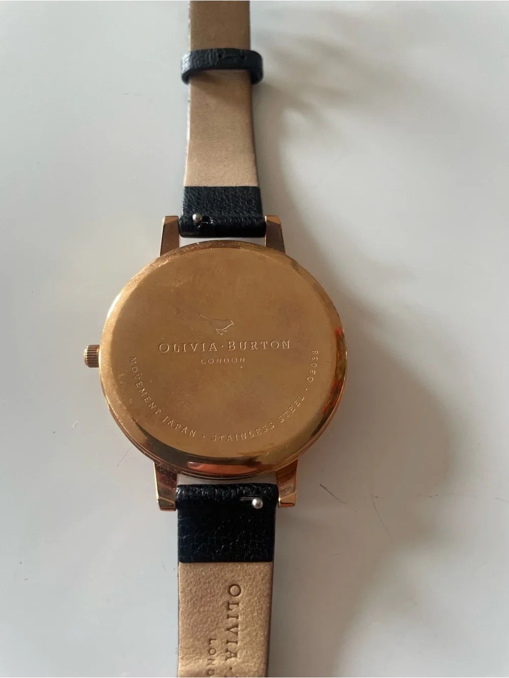 OLIVIA BURTON Rose Gold Floral Dial Black Strap Watch